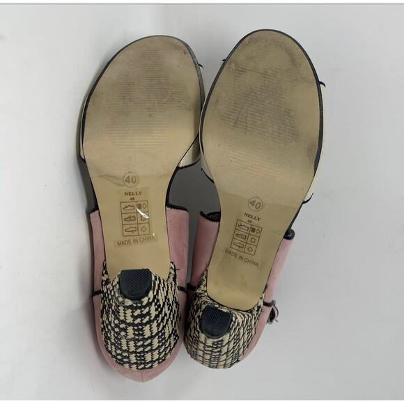 Chelsea Crew Nelly D'Orsay Peep Toe Heel Womens 40/9-9.5‎ Pink Cream Suede Black - Picture 7 of 8